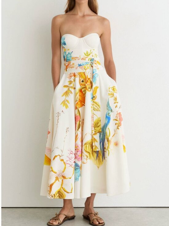 Reiss Dresses & Skirts - Reiss Anisa Midi Dress Ivory Floral NYBG Printed Bustier Cocktail Vacation